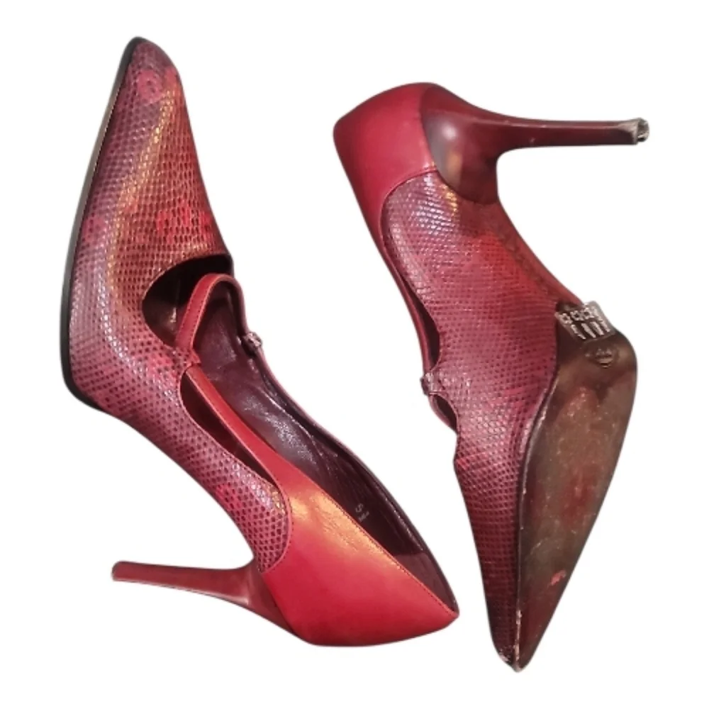 Tod's burgundy red Leather heels snakeskin pointed toe Shoes pumps 5.5 black